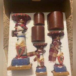Festive Snowman Candle Holder Set with Candles